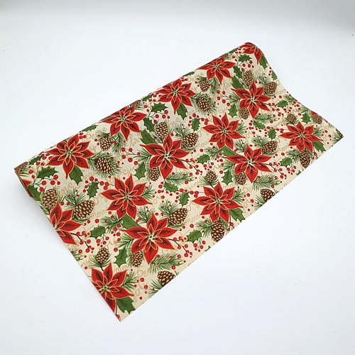 Χριστουγεννιάτικη Κορδέλα Μπεζ με Αλεξανδρινά 48cm x 2m