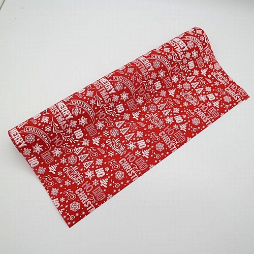 Χριστουγεννιάτικη Κορδέλα Κόκκινη με Λευκά Δέντρα & HO HO HO – 48cm x 2m