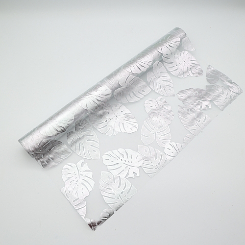 Χριστουγεννιάτικη Κορδέλα Διάφανη με Ασημί Φύλλα 48cm x 2m