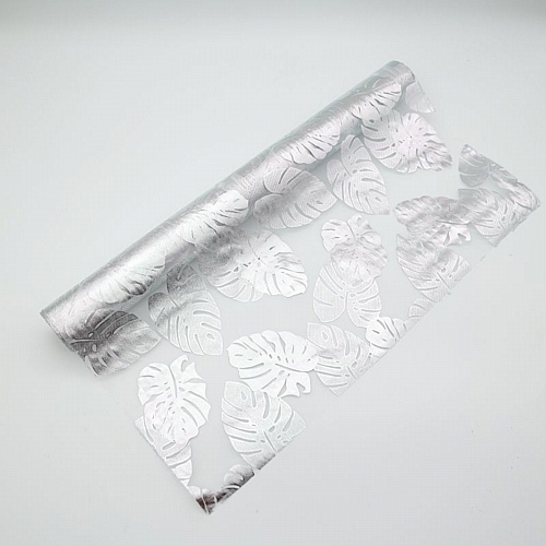 Χριστουγεννιάτικη Κορδέλα Διάφανη με Ασημί Φύλλα 48cm x 2m