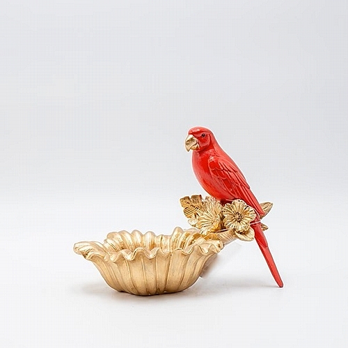 Διακοσμητικό Μπολ Παπαγάλος Polyresin Κόκκινο-ΧΡΥΣΟ 17.5x12.7x13.5cm