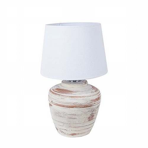 Επιτραπέζιο Φωτιστικό με Λευκό Καπέλο Κεραμικό Μπεζ - Λευκό 25x25x56cm