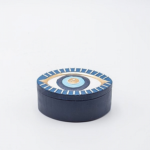 Μπιζουτιέρα σε Σχήμα Ματιού Πολυρεζιν Μπλε & Χρυσές Λεπτομέρειες 10x7.5x4.5cm