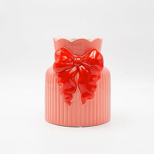 Βάζο με Φιόγκο Πήλινο Ροζ - Κόκκινο 14.5x14x17.2cm