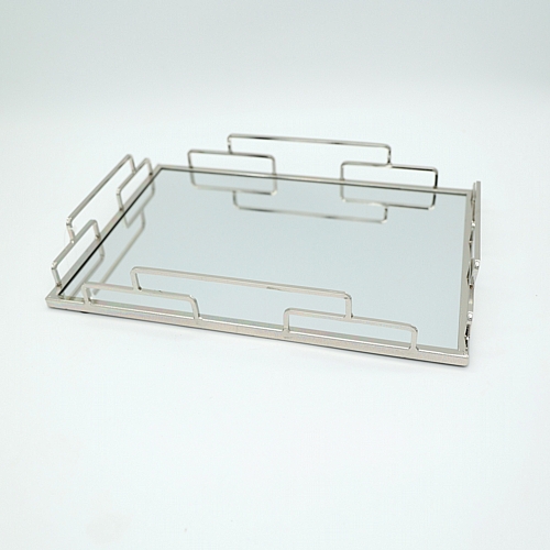 Δίσκος Μεταλλικός με Καθρέφτη Ασημί 35x25x5cm