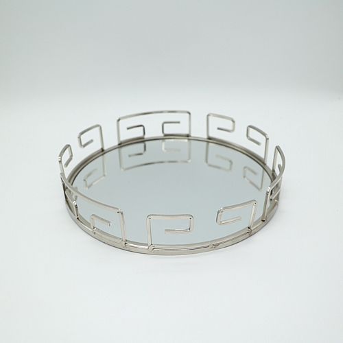 Δίσκος Μεταλλικός με Καθρέφτη Ασημί 30.5x5.5cm