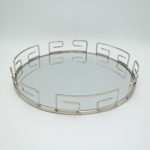 Δίσκος Μεταλλικός με Καθρέφτη Ασημί 39x5.5cm 