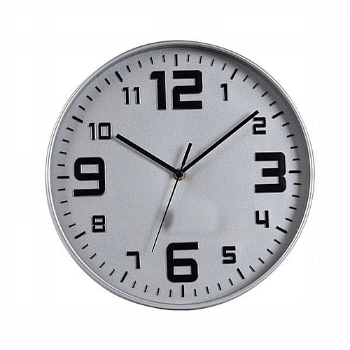 Ρολόι Τοίχου Πλαστικό Ασημί - Μαύρο 30x4.2x30cm
