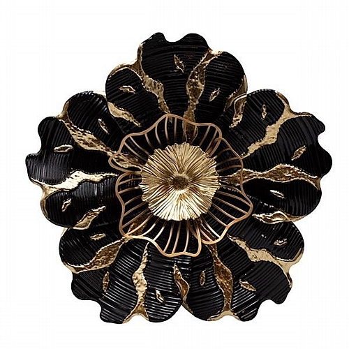 Διακοσμητικό Τοίχου Λουλούδι Μεταλλικό Μαύρο - Χρυσό 38x7x38cm