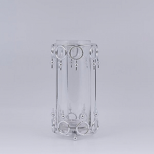 Κηροπήγιο Γυάλινο με Μεταλλικά Τελειώματα Ασημί 12x22cm