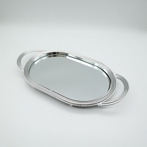 				 Δίσκος Μεταλλικός με Καθρέφτη Ασημί  21x38cm	