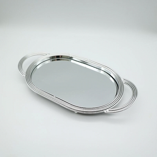 				 Δίσκος Μεταλλικός με Καθρέφτη Ασημί  21x38cm	