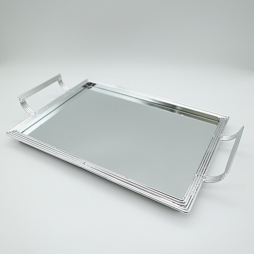 Δίσκος Μεταλλικός με Καθρέφτη Ασημί 46x28cm