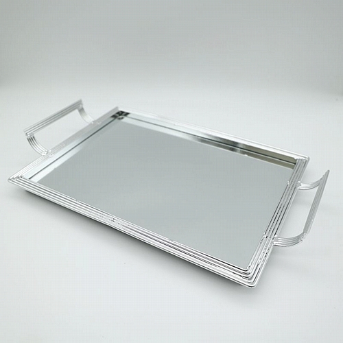 Δίσκος Μεταλλικός με Καθρέφτη Ασημί 46x28cm