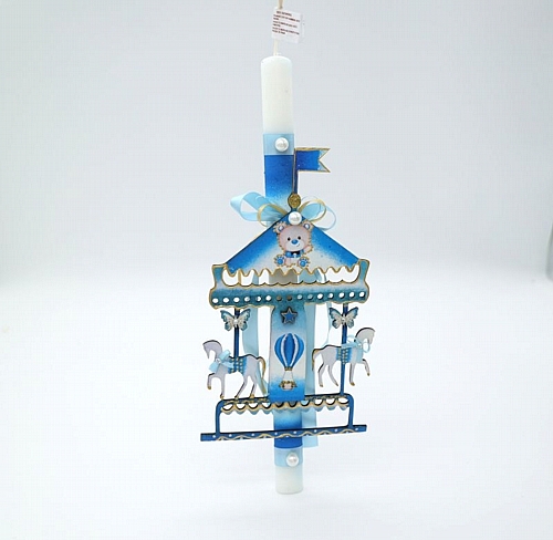 Λαμπάδα Καρουζελ Αλογάκια Σιελ 34cm