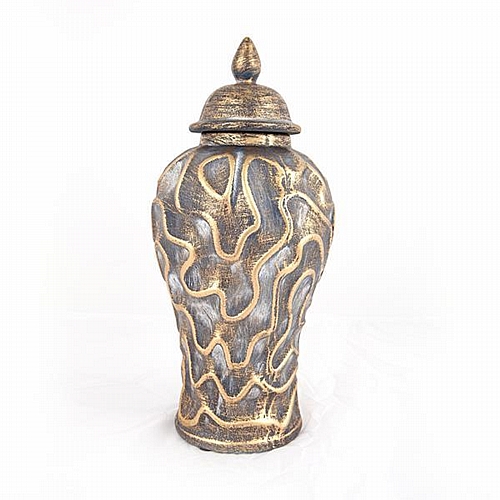 ΒΑΖΟ ΜΕ ΚΑΠΑΚΙ ΚΕΡΑΜΙΚΟ ΧΡΥΣΟ - ΓΚΡΙ 17.5x17.5x38.5cm