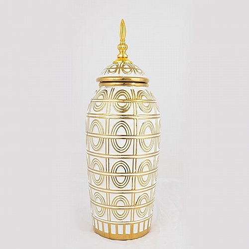 ΒΑΖΟ ΜΕ ΚΑΠΑΚΙ ΚΕΡΑΜΙΚΟ ΛΕΥΚΟ - ΧΡΥΣΟ 15x15x42.5cm