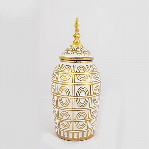 ΒΑΖΟ ΜΕ ΚΑΠΑΚΙ ΚΕΡΑΜΙΚΟ ΛΕΥΚΟ - ΧΡΥΣΟ 15x15x35.2cm