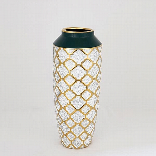 ΒΑΖΟ ΚΕΡΑΜΙΚΟ ΛΕΥΚΟ - ΠΡΑΣΙΝΟ - ΧΡΥΣΟ 12.5x12.5x31cm