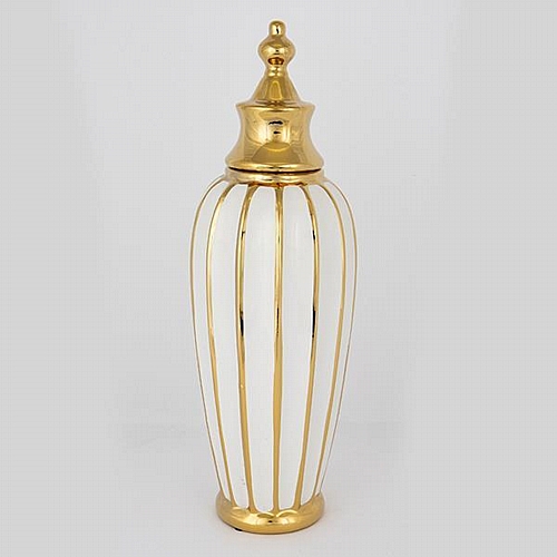 ΒΑΖΟ ΜΕ ΚΑΠΑΚΙ ΚΕΡΑΜΙΚΟ ΛΕΥΚΟ - ΧΡΥΣΟ 15x45.5cm