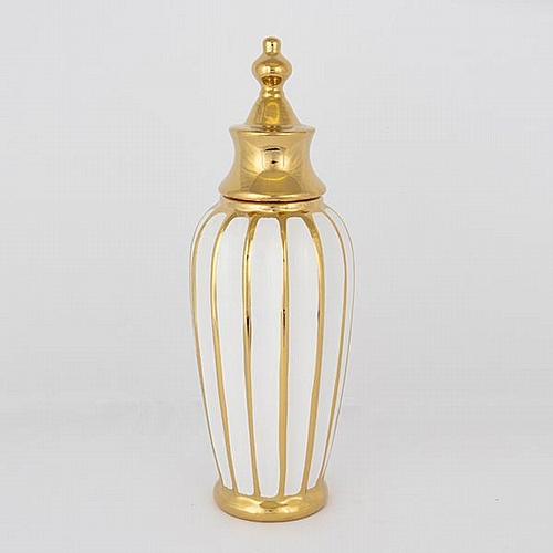 ΒΑΖΟ ΜΕ ΚΑΠΑΚΙ ΚΕΡΑΜΙΚΟ ΛΕΥΚΟ -  ΧΡΥΣΟ 12.5x39cm