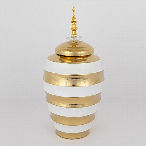 ΒΑΖΟ ΜΕ ΚΑΠΑΚΙ ΚΕΡΑΜΙΚΟ ΛΕΥΚΟ - ΧΡΥΣΟ 19x39.5cm