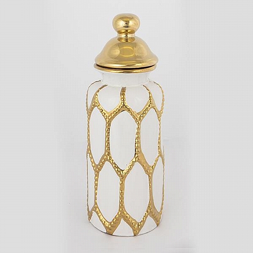 ΒΑΖΟ ΜΕ ΚΑΠΑΚΙ ΚΕΡΑΜΙΚΟ ΛΕΥΚΟ - ΧΡΥΣΟ 12.5x36cm