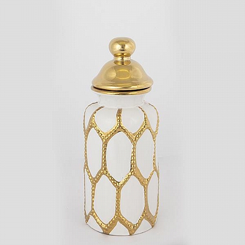 ΒΑΖΟ ΜΕ ΚΑΠΑΚΙ ΚΕΡΑΜΙΚΟ ΛΕΥΚΟ - ΧΡΥΣΟ 12.5x31cm