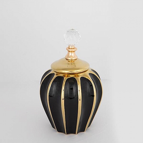 ΒΑΖΟ ΜΕ ΚΑΠΑΚΙ ΚΕΡΑΜΙΚΟ ΜΑΥΡΟ - ΧΡΥΣΟ 15x24.5cm