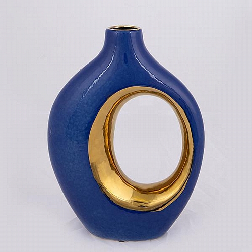 ΒΑΖΟ ΚΕΡΑΜΙΚΟ ΜΠΛΕ - ΧΡΥΣΟ 18.5x6.5x25cm