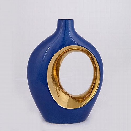 ΒΑΖΟ ΚΕΡΑΜΙΚΟ ΜΠΛΕ - ΧΡΥΣΟ 22.2x8.5x30cm