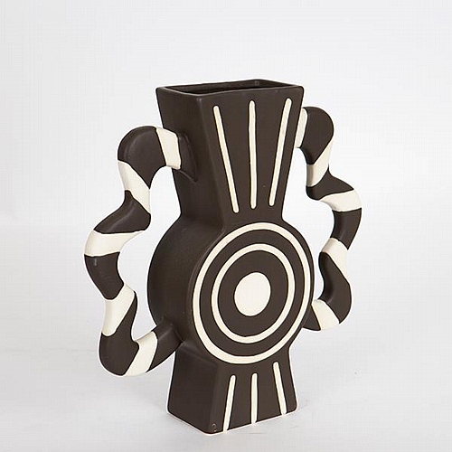 ΒΑΖΟ ΚΕΡΑΜΙΚΟ ΜΑΥΡΟ - ΜΠΕΖ ΜΕ ΧΕΡΟΥΛΙΑ 37x8x35.5cm