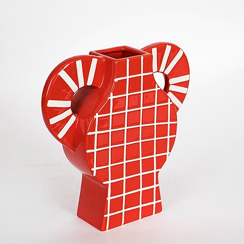 ΒΑΖΟ ΚΕΡΑΜΙΚΟ ΚΟΚΚΙΝΟ ΜΕ ΛΕΥΚΕΣ ΓΡΑΜΜΕΣ & ΧΕΡΟΥΛΙΑ 37.5x8x35.5cm