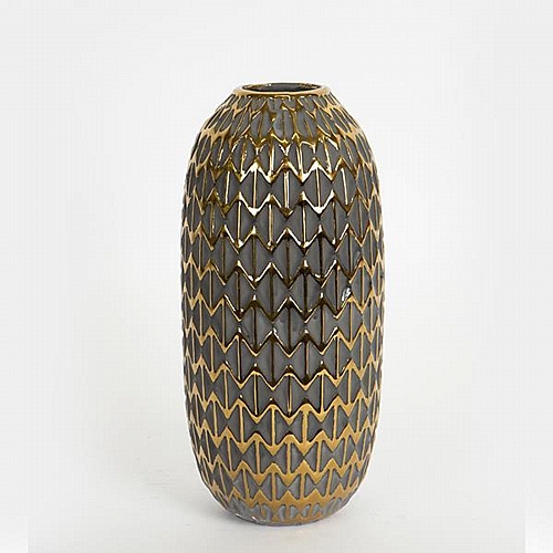 ΒΑΖΟ ΚΕΡΑΜΙΚΟ ΓΚΡΙ - ΧΡΥΣΟ 13.8x13.8x28.5cm