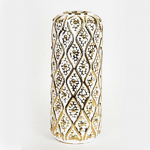 ΒΑΖΟ ΚΕΡΑΜΙΚΟ ΛΕΥΚΟ - ΧΡΥΣΟ 15x15x37cm