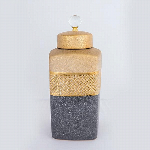 ΒΑΖO ΜΕ ΚΑΠΑΚΙ ΚΕΡΑΜΙΚΟ ΓΚΡΙ - ΧΡΥΣΟ 16.5x16.5x36cm