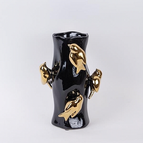 ΒΑΖΟ ΚΕΡΑΜΙΚΟ ΜΑΥΡΟ - ΧΡΥΣΟ 20x20x31cm