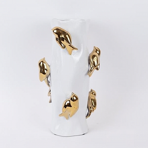 ΒΑΖΟ ΚΕΡΑΜΙΚΟ ΛΕΥΚΟ - ΧΡΥΣΟ 19.5x19.5x38.5cm