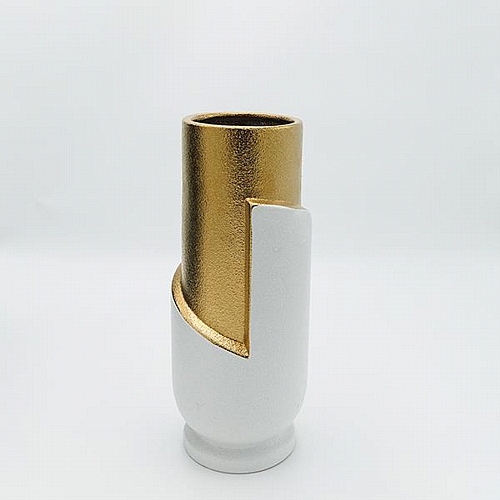 ΒΑΖΟ ΚΕΡΑΜΙΚΟ ΛΕΥΚΟ - ΧΡΥΣΟ 12.5x12.5x30.5cm
