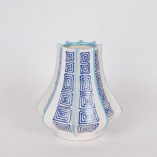 ΒΑΖΟ ΚΕΡΑΜΙΚΟ ΑΣΠΡΟ-ΜΠΛΕ ΜΕ ΓΑΛΑΖΙΕΣ ΓΡΑΜΜΕΣ 22x22x25cm