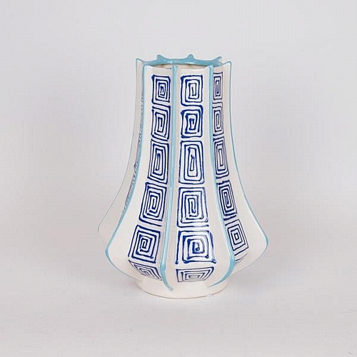 ΒΑΖΟ ΚΕΡΑΜΙΚΟ ΑΣΠΡΟ-ΜΠΛΕ ΜΕ ΓΑΛΑΖΙΕΣ ΓΡΑΜΜΕΣ 23.5x23.5x33.5cm