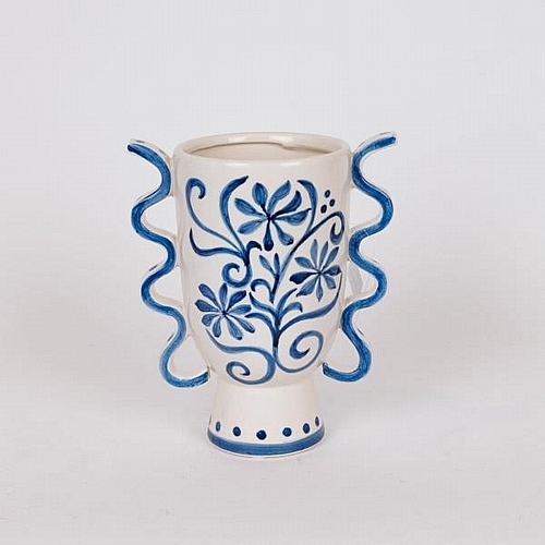 ΒΑΖΟ ΚΕΡΑΜΙΚΟ ΜΕ ΛΟΥΛΟΥΔΙΑ ΜΠΛΕ-ΛΕΥΚΟ 20.8x13x23.8cm