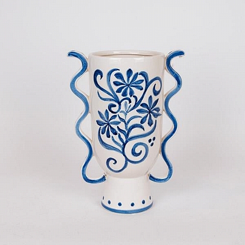 ΒΑΖΟ ΚΕΡΑΜΙΚΟ ΜΕ ΛΟΥΛΟΥΔΙΑ ΜΠΛΕ-ΛΕΥΚΟ 22.5x14x31cm