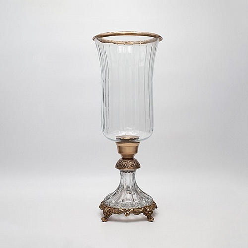 ΒΑΖΟ ΓΥΑΛΙΝΟ ΜΕ ΜΕΤΑΛΛΙΚΑ ΤΕΛΕΙΩΜΑΤΑ ΑΝΤΙΚΕ ΧΡΥΣΟ-ΔΙΑΦΑΝΕΣ ΓΥΑΛΙ 17x17x38cm