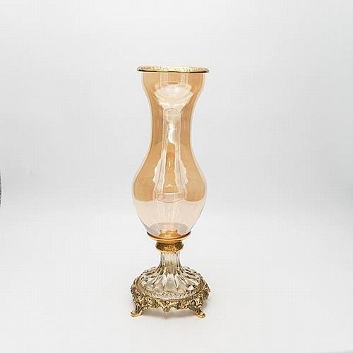 ΒΑΖΟ ΓΥΑΛΙΝΟ ΜΕ ΜΕΤΑΛΛΙΚΑ ΤΕΛΕΙΩΜΑΤΑ ΑΝΤΙΚΕ ΧΡΥΣΟ-ΜΕΛΙ ΓΥΑΛΙ 13x13x36cm