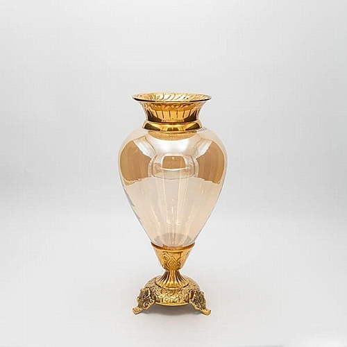 ΒΑΖΟ ΓΥΑΛΙΝΟ ΜΕ ΜΕΤΑΛΛΙΚΑ ΤΕΛΕΙΩΜΑΤΑ ΑΝΤΙΚΕ ΧΡΥΣΟ-ΜΕΛΙ ΓΥΑΛΙ 17x17x33cm