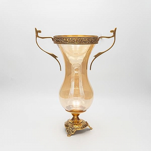 ΒΑΖΟ ΓΥΑΛΙΝΟ ΜΕ ΜΕΤΑΛΛΙΚΑ ΤΕΛΕΙΩΜΑΤΑ ΑΝΤΙΚΕ ΧΡΥΣΟ-ΜΕΛΙ ΓΥΑΛΙ 27x16x38cm