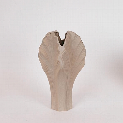 ΒΑΖΟ ΣΕ ΣΧΗΜΑ ΦΥΛΛΟΥ ΚΕΡΑΜΙΚΟ ΓΚΡΙ-ΜΠΕΖ 18x18x40cm