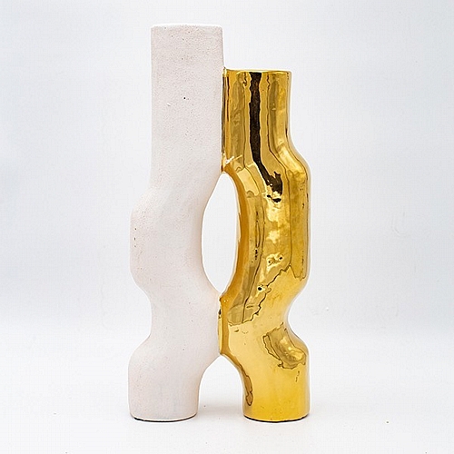 ΒΑΖΟ ΣΤΕΝΟ ΚΕΡΑΜΙΚΟ ΛΕΥΚΟ-ΧΡΥΣΟ 17.5x7x37.5cm