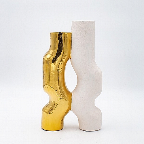 ΒΑΖΟ ΣΤΕΝΟ ΚΕΡΑΜΙΚΟ ΛΕΥΚΟ-ΧΡΥΣΟ 15.5x6.5x27.5cm